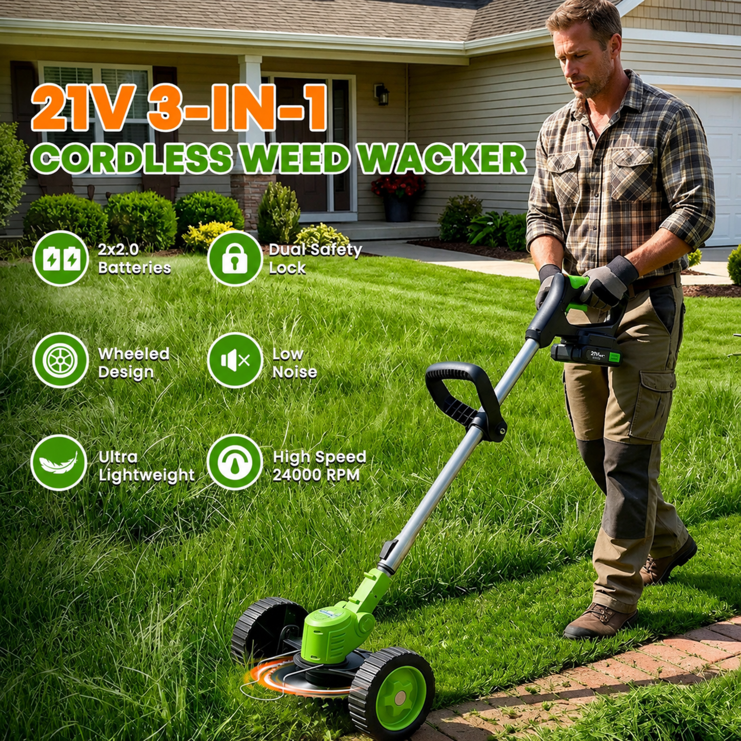 3 In 1 Cordless Grass Trimmer, Weed Eater and Edger