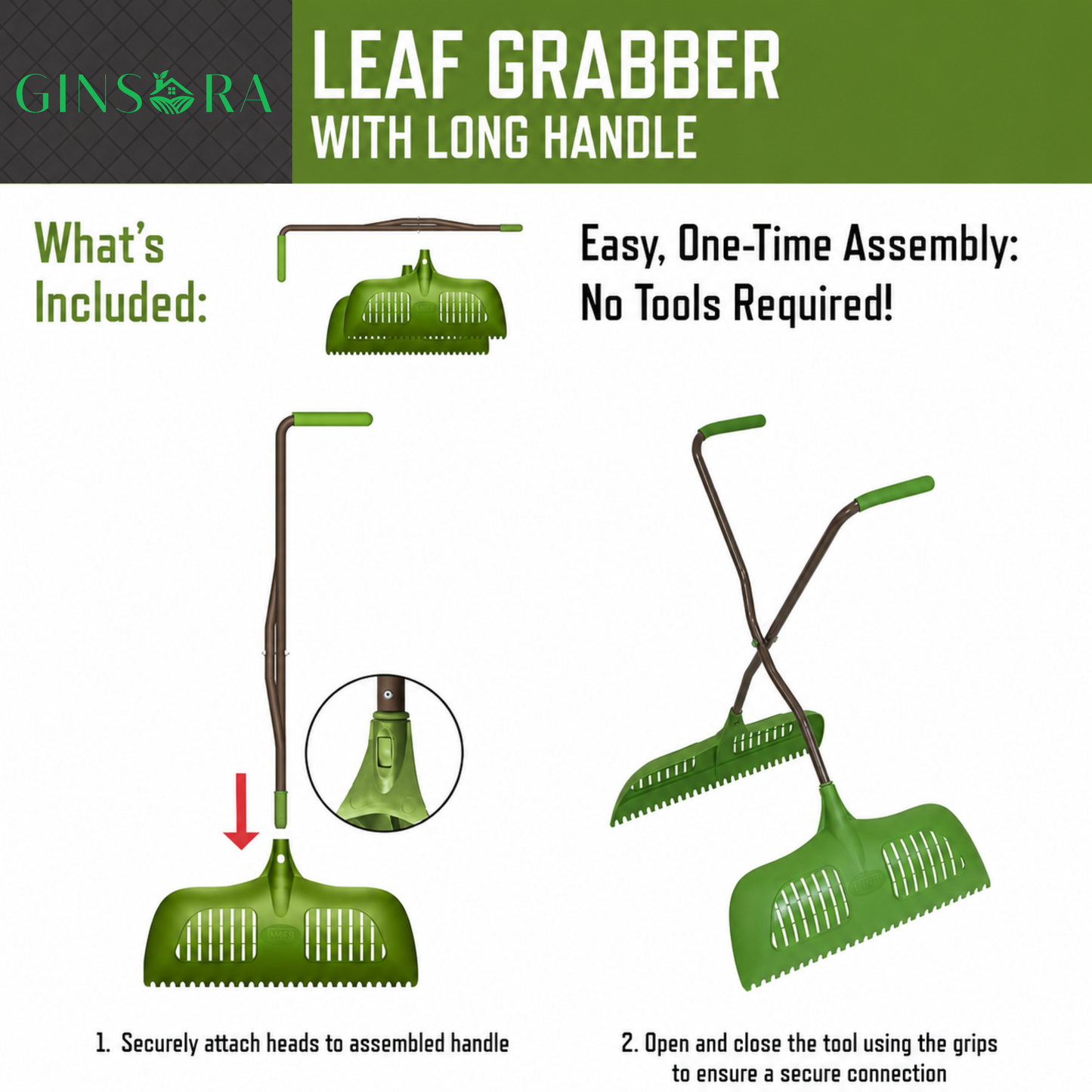 Leaf Grabber Rake with Long Handle