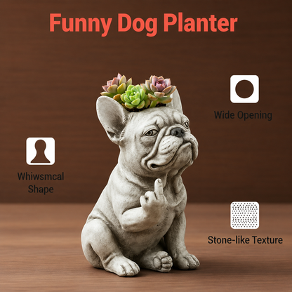 🎉Funny French Bulldog Planter – Sassy Dog Statue Flower Pot For Home & Desk Decor
